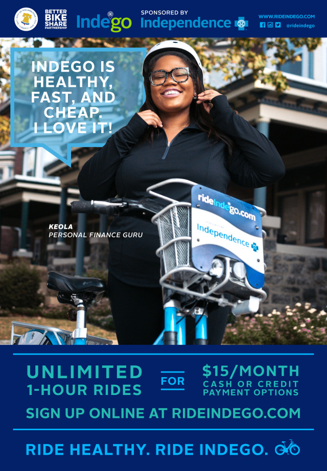 Keola Harrington was featured in Indego's "Faces of Indego" campaign, which highlighted real users of the system.
