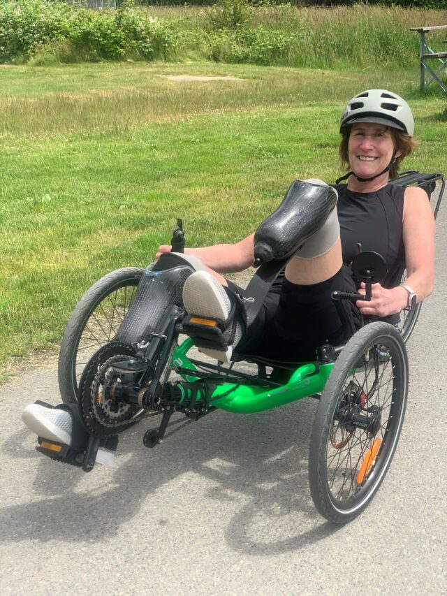 Cheryl Lanzinger rides a Catrike 2. 